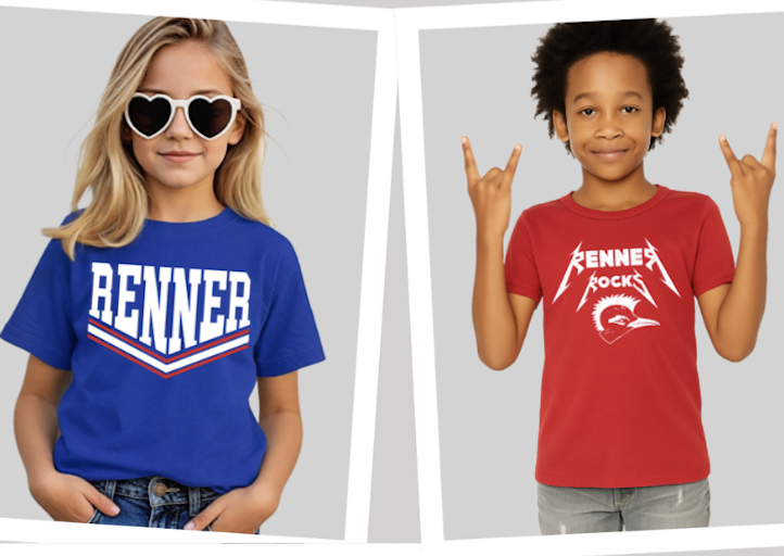 Renner students wearing blue and red Renner spirit shirts